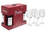 Protos 3er Año Crianza - Vino Tinto Ribera del Duero 4 botellas x 75cl, Tempranillo 100%, Estuche regalo con 4 copas