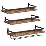 HOOBRO Juego de 3 Estantes para Vino Montado en la Pared, Estantes para Vino Flotantes, Porta Botellas de Vino Porta Vasos Altos, para Sala de Estar, Comedor, Cocina, Marrón Vintage y Negro EBF34BJ01