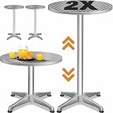 CASARIA 2 Mesas Altas Bar 2en1 Plegables Altura Regulable 60cm Plata