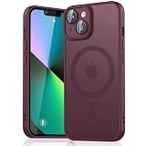 Meliya Funda para iPhone 13, Funda Magnética Protección Lente Cámara Translúcida Mate Trasera(Rojo Vino)
