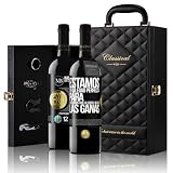 «Estamos en la edad perfecta para quedarnos con la...» Mensaje en una Botella. Estuche-Maletín de LUJO 2x Vino Tinto Premium Reserva 12 Meses y Set de 4 Accesorios. Etiqueta Negra PERSONALIZABLE