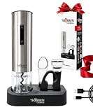THÖRBEN Sacacorchos Eléctrico Recargable USB-C. Set de Vino con Accesorios | Abridor de vino eléctrico inalámbrico con aireador, tapón de vacío, cortacápsulas y base organizadora para guardar el set.