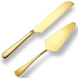 tiokin Juego de cuchillos y servidor para tartas de boda, dorado, juego de 2 piezas para cortar tartas para boda, incluye cortador de pasteles y servidor de pasteles, perfecto para bodas, Navidad,