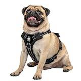 OneTigris Arnés para perros, Diesel Ajustable Táctico Arnés de Pecho Suave Acolchado para Perros Medianos y Grandes con Reflectante, 1 Asa, 3 Anillas en D (Negro, S)