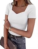 Aottori Camiseta Mujer Manga Corta para Verano Canalé Elástico con Cuello V