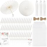 Aneco 24 paraguas de papel blanco de 33 pulgadas para boda, sombrillas decorativas chinas japonesas con bolsas de organza, etiquetas de agradecimiento, letrero de madera, paraguas de pintura de papel