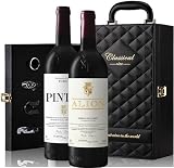 Genérico Estuche de Vino Elegante para REGALO con dos botellas de Vino y Set de 4 Accesorios (Ribera, Alión y Pintia)
