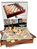 Aquamarine Games - 6 juegos clásicos: ajedrez, damas, backgammon, oca, parchís, escalera, 1 jugador (CP030)