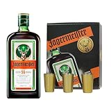 JÄGERMEISTER Licor de Hierbas Gift Pack 700 ml + 3 Vasos Metálicos, 35% Vol