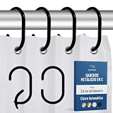 Blau Marité 12 Ganchos Metálicos en forma de C para Cortina de Ducha. Anillas Decorativas para cortina de ducha Resistentes al Óxido. Para Barras de Hasta 2,6 cm de Diámetro (C, Negro)