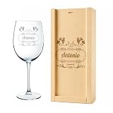 CALLE DEL REGALO Copas de vino personalizadas | Copas de vino de cristal de 58 cl (COSECHA, 1 COPA + MADERA)