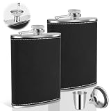 VFANDV Petacas de Alcohol de Acero Inoxidable, 2PCS 8 Oz 227ml Petaca Portátil con Embudo, Negro Frasco de Alcohol Whisky para Escalada, Camping, Barbacoa, Senderismo