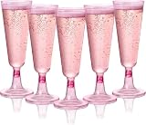 MATANA 24 Elegantes Copas de Champán de Plástico Rosa, 150ml - Flautas de Champagne para Bodas, Cumpleaños y Fiestas - Vasos Resistentes y Reutilizables para Cócteles, Postres
