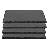 Plato Llano de Pizarra Natural, Fuentes de Cocina, Platos para Sushi, Plato de Pizarra, Bandejas para Servir Alimentos Quesos, Tapas Sushi, Negro, Tablas de Piedra 22 x 14 x 0,6 cm - 4 Unidades