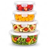 CUPERINOX 4 Tuppers de Vidrio Herméticos, Redondos, sin BPA, Meal Prep | 400, 620, 950 y 1300 ml, Recipientes para Alimentos, Reutilizable, Apilable, Apto para Microondas*, Lavavajillas y Congelador