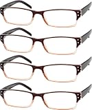 Eyekepper paquete de 4 gafas de lectura rectangulares para señora y caballero con bisagras de resorte en marrón +1,50