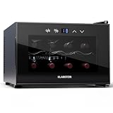 KLARSTEIN Shiraz Vinoteca Negro – 8 Botellas, 1 Zona | Nevera para Vinos de Libre Instalación, Puerta de Cristal, Silenciosa, 5–18 °C, LED, Marco Inox