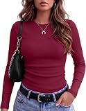 Camisetas de Manga Larga para Mujer con Cuello Redondo Casual Sólido Tops