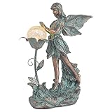 TERESA'S COLLECTIONS, Garden Fairy, Esculturas grandes de jardín de bronce de resina con luz solar, decoraciones de césped para el aire libre, regalos de San Valentín para mujeres y mamá, 28 cm