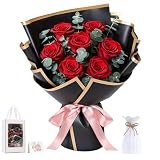 Lewondr Ramo de Flores Conservadas con Jarrón – 7 Rosas y Flores Reales, Ramo Rosas Eternas de Larga Duración, Regalo Eterno para Madre, Esposa, San Valentín Aniversario o Cumpleaños, Rojo