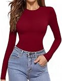 Aottori Camiseta Térmica Mujer Manga Larga Tejido Ligero con Cuello Redondo | Corte Ajustado, Diseño de Capa Base, Tacto Suave, Otoño Invierno, Sensación Cálida, Sensación Ligera, Vino Tinto M
