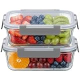 OFFASST Recipientes De Vidrio Borosilicato Para Alimentos, Juego de 2 Piezas para Meal Prep y Almacenamiento (1040ml), Recipientes Herméticos para Microondas y Lavavajillas, Sin BPA
