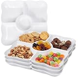 4 Bandeja para Aperitivos, Plato Snack 5 Compartimentos de Plastico Blanco