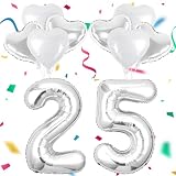 Globos Bodas Plata 25, Globos de Corazón, Foil Globo Número 25, Regalos 25 Aniversario de Boda, Decoración Bodas de Plata Aniversario, Hombres Mujeres Fiesta Aniversario