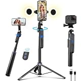Tripode Facial Automático Seguimiento con Luz,180cm Palo Selfie para movil de 360 Grados,Tripode Soporte iPhone y Android para teléfono móvil para Viajes,vlogging