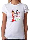 Camiseta Más Flamenca Que la gitanilla del Whats App. Camiseta Divertida para Fiesta, Feria, Despedidas de Soltera, Grupo de Amigas. Regalo Ideal (L)