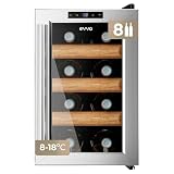 EVVO Vinoteca Pequeña VT8 de 8 Botellas, Botellero Vertical, Inox | Capacidad 8 botellas, Enfriador de Vino, Nevera para Vinos Tipo Minibar y Funcionamiento Silencioso