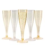 MATANA 120 Copas de Champán de Plástico con Brillos Dorados y Plateados, 133ml - Copas de Cava para Vino Espumoso, Cóctel, Postre - Copas Champagne Plastico para Bodas, Fiestas