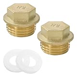 KtbeYTi 2 Tapones Ciegos Latón 1/2' Rosca Exterior y Junta para Agua/Jardín
