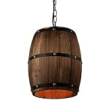 American Country Loft Wood Wine Barrel Lámpara Colgante De Techo Lámpara Colgante E27 Luz Para Bar Café Salón Comedor Restaurante (Middle)