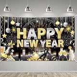 HOWAF Decoracion Fiesta Cotillon Fin De Año 2027, Negro Oro Feliz Año Nuevo Póster de Tela Cartel Grande para año Nuevo Fondo de Photocall Happy New Year Pancarta de Fondo para Cotillon Nochevieja