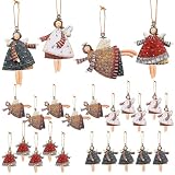 MUNSKT 20 Piezas Adornos para Árbol de Navidad Lote de 20 Colgantes en Forma de Ángel para Árbol Colgantes de Madera Ángel Guardián Puerta Decoración de Navidad de Madera Guardián Regalo
