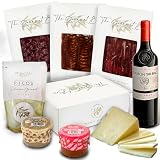 GOURMET BOX | Cesta para Regalar | Jamon Selección Gourmet, Salchichon y Chorizo Iberico de bellota, Queso de Oveja 100%, Patés de Boletus y Morcilla, Picos Artesanos y Vino Ramon Bilbao