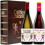 CAMINO DE CABRAS Estuche Vino Regalo Gourmet - Vino Tinto Mencia D.O. Ribeira Sacra + Vino Blanco Albariño Rias Baixas - Selección Vino para Regalar - Pack Vino 2 Botellas de Vino x 750 ml
