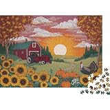 Rompecabezas Escena de Otoño Nostálgica 1000 Piezas Cartón Premium para Familia Arte de Finca de Otoño Mindfulness Corte Preciso Acabado Mate 52x38cm/1000pcs