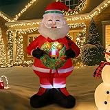 HAUSPROFI Papá Noel hinchable de 240 cm, decoración navideña hinchable para exteriores, tamaño XXL, para interior y exterior, con luz LED