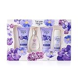 Tulipán Negro Estuche Sweet Violeta, Colonia, Gel, Loción y Desodorante | Set regalo con colonia 50 ml, loción corporal 75 ml, gel 75 ml y desodorante 50 ml. Fragancia floral dulce a violeta.