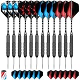 CyeeLife Dardos con Punta de Metal, 12 Unidades de Dardos de Acero Profesionales con 24 Plumas y afilador, 22 Gramos (Negro)