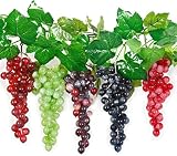 36 mini racimos de uvas artificiales de plástico estimulantes decorativos con hojas, tratamiento práctico