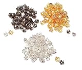 Perlin - Lote de 300 tapones de perlas (8 mm, metal chapado en oro y plata, para joyas, perlas, cadenas, pulseras, 8 mm x 5 mm, latón