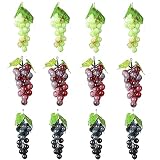 Molyorch 12 Piezas Uvas de Plástico Falsas Decoración, Uvas Falsas Decorativas, Racimos Uvas Artificiales, para Decoración de Vino, Apoyos Artificiales de la Fruta (Verde&Fucsia&Negro)