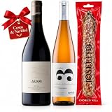 cesta gourmet Navidad para regalar Aiurri y Alvear 3 Miradas Cerro Macho pack de 2 botellas y 1 Chorizo Vela Joselito