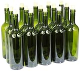 Botella de vino de 750 ml, con o sin corcho, vacía. 3 colores, verde oliva, 16 Stk. mit Korken