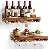 Yorbay Botellero Pared Madera Vintage: Juego de 2 con Portacopas