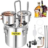 VEVOR Distillatore Alcol per Uso Domestico in Acciaio Inox con Rame Rosso da 50L, Alambicco Distillatore per Vino Grappa Liquore da 50L in Acciaio Inox Doppio Fusto, Alambicco per Distillazione da 50L