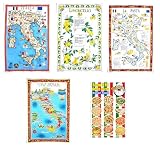 Juego de 5 paños de Cocina Italianos con limoncillo, Pasta de Vino, Pizza, Fabricados en Italia, Productos típicos Italianos, de algodón, artesanías Locales, Idea de Regalo